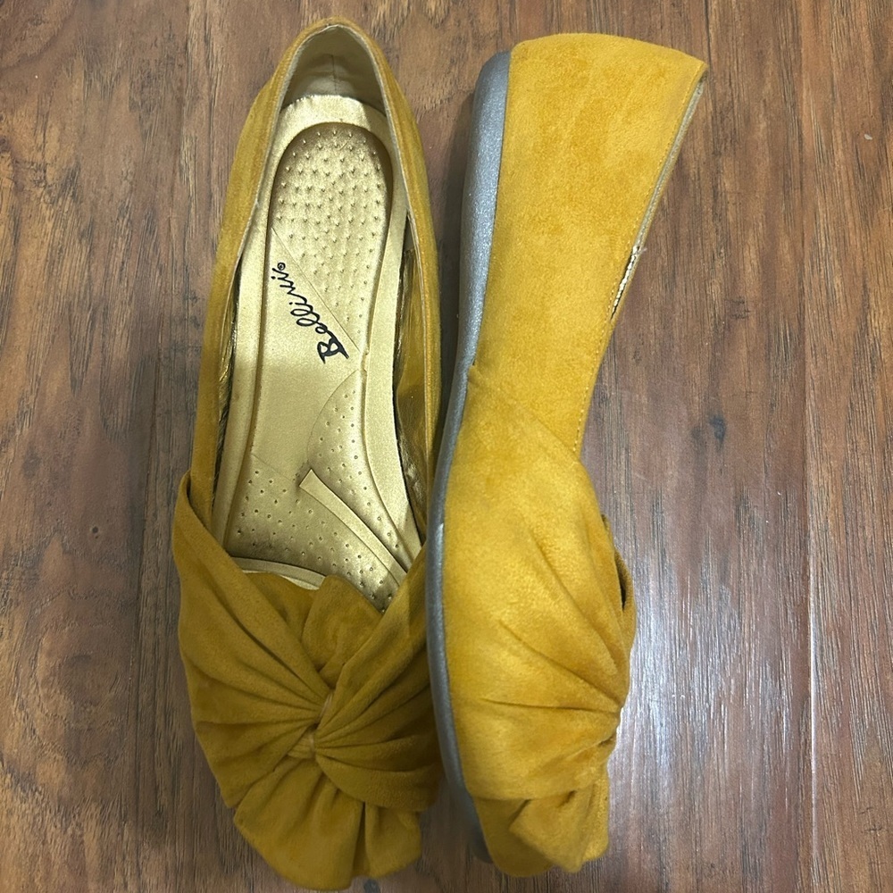 Mustard Yellow Microsuede Ballet Flats Like New - Picture 6 of 10